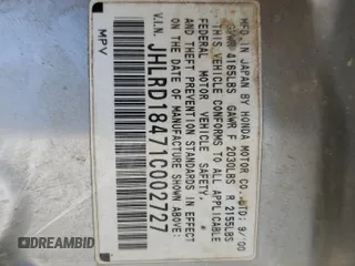 2001 Honda CR-V LX with VIN JHLRD18471C002727, listed as a Copart auction lot 46305035 with 233,429 mi miles and Salvage Title. Bid and sale history available at carsss.com. Image 12.