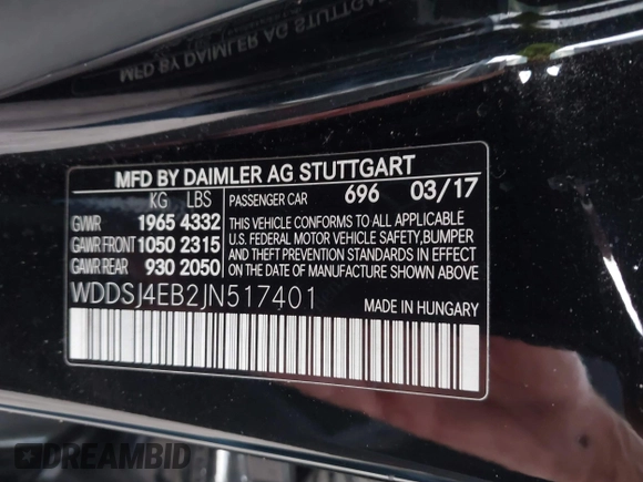 2018 Mercedes-Benz CLA 250 with VIN WDDSJ4EB2JN517401, listed as a IAAI auction lot 40600179 with Not Provided miles and . Bid and sale history available at DreamBid. Image 9.