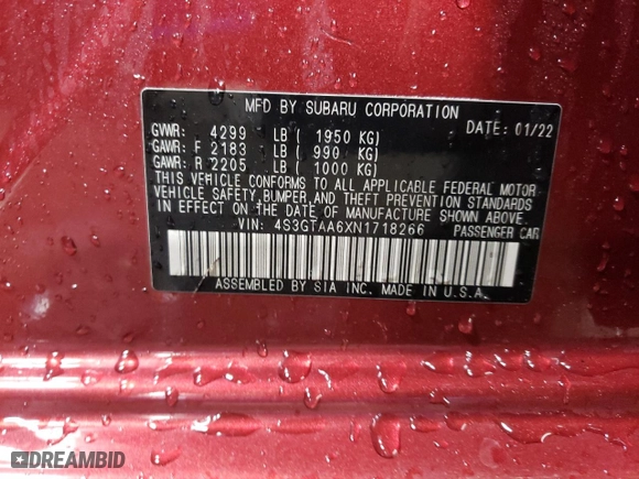2022 Subaru Impreza with VIN 4S3GTAA6XN1718266, listed as a Copart auction lot 46921805 with 0 mi miles and Salvage Title. Bid and sale history available at carsss.com. Image 12.