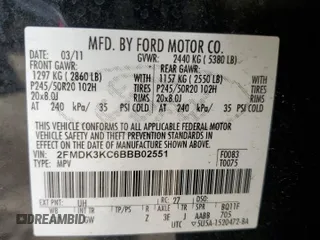 2011 Ford Edge Limited with VIN 2FMDK3KC6BBB02551, listed as a Copart auction lot 65706775 with 329,712 mi miles and Salvage title. Bid and sale history available at DreamBid. Image 13.