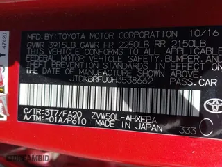 2017 Toyota Prius Two with VIN JTDKBRFU0H3538662, listed as a IAAI auction lot 42011499 with 90,862 mi miles. Bid and sale history available at carsss.com. Image 9.