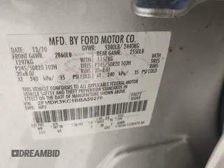 2011 Ford Edge Limited with VIN 2FMDK3KC1BBA59270, listed as a IAAI auction lot 41702384 with 95,695 mi miles. Bid and sale history available at carsss.com. Image 9.