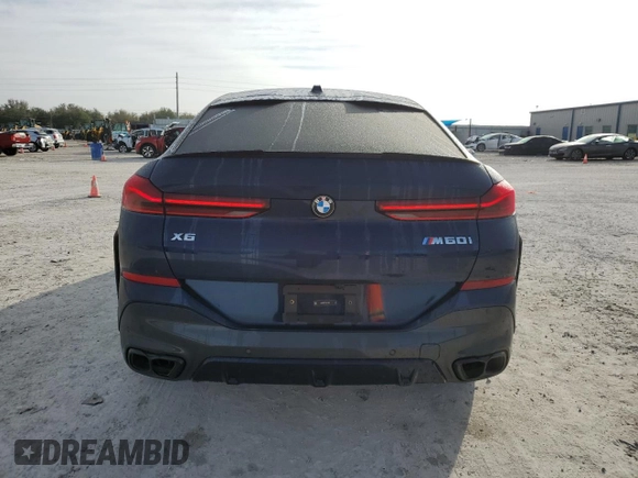 2025 BMW X6 M60i with VIN 5UX43EX01S9X19069, listed as a Copart auction lot 42613105 with 6,909 mi miles and Salvage Title. Bid and sale history available at carsss.com. Image 6.