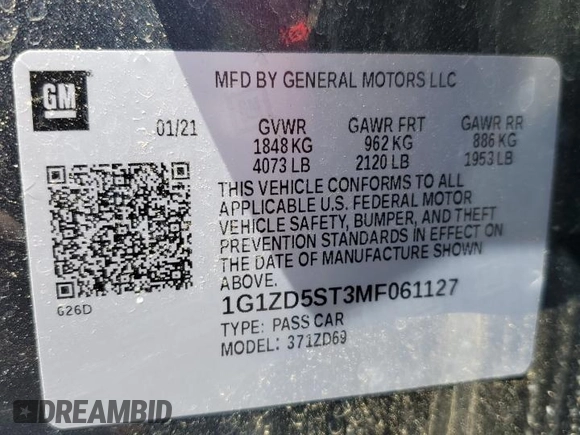2021 Chevrolet Malibu LT with VIN 1G1ZD5ST3MF061127, listed as a Copart auction lot 53375075 with 105,935 mi miles and Salvage Title. Bid and sale history available at DreamBid. Image 12.