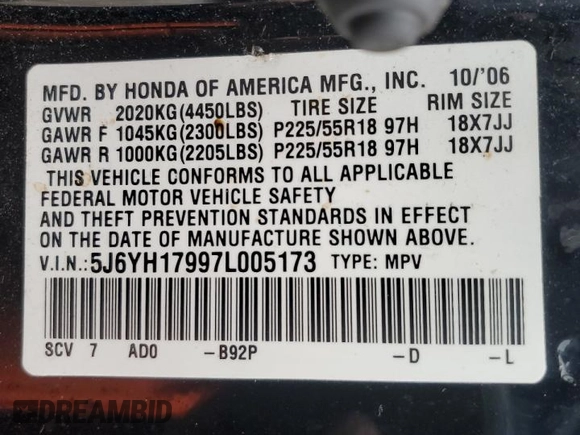 2007 Honda Element with VIN 5J6YH17997L005173, listed as a Copart auction lot 77971874 with 191,900 mi miles and Clean Title. Bid and sale history available at DreamBid. Image 13.