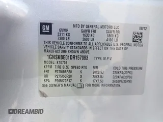 2013 Chevrolet Tahoe LT with VIN 1GNSKBE01DR157083, listed as a IAAI auction lot 41759189 with 153,403 mi miles and . Bid and sale history available at DreamBid. Image 9.