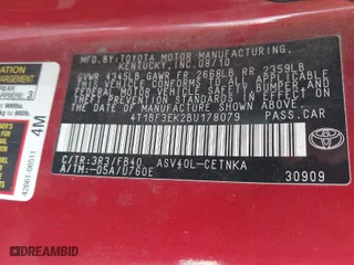 2011 Toyota Camry LE with VIN 4T1BF3EK2BU178079, listed as a IAAI auction lot 41959931 with 260,575 mi miles. Bid and sale history available at carsss.com. Image 9.