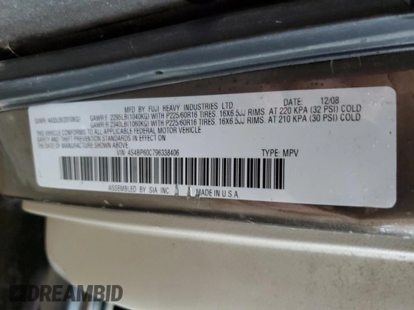 2009 Subaru Outback with VIN 4S4BP60C796338406, listed as a Copart auction lot 79134094 with 225,063 mi miles and Salvage Title. Bid and sale history available at carsss.com. Image 14.