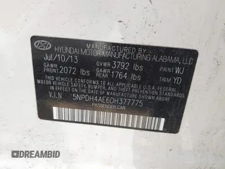 2013 Hyundai Elantra GLS with VIN 5NPDH4AE6DH377775, listed as a IAAI auction lot 42394868 with 106,139 mi miles and . Bid and sale history available at DreamBid. Image 9.