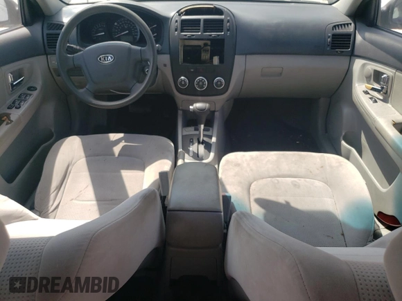 2008 Kia Spectra EX with VIN KNAFE121X85525733, listed as a Copart auction lot 66246444 with 166,211 mi miles and Salvage Title. Bid and sale history available at DreamBid. Image 8.