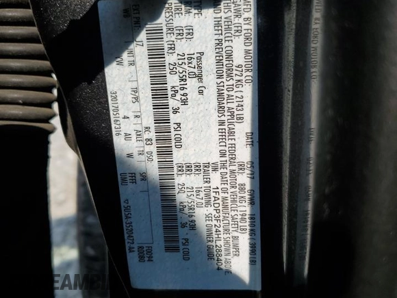 2017 Ford Focus SE with VIN 1FADP3F24HL288404, listed as a Copart auction lot 59314225 with 88,478 mi miles and Salvage title. Bid and sale history available at DreamBid. Image 12.