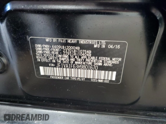 2017 Subaru WRX Premium with VIN JF1VA1F63H9801670, listed as a Copart auction lot 60630125 with 151,946 mi miles and Clean title. Bid and sale history available at DreamBid. Image 12.