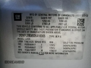 2013 Chevrolet Equinox LT with VIN 2GNFLEE35D6418365, listed as a Copart auction lot 53842895 with 22,683 mi miles and Salvage Title. Bid and sale history available at DreamBid. Image 12.