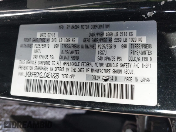 2018 Mazda CX-5 Touring with VIN JM3KFBCM2J0451828, listed as a IAAI auction lot 41531728 with 88,939 mi miles. Bid and sale history available at carsss.com. Image 9.