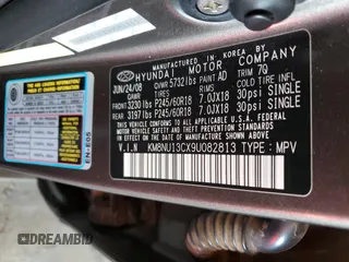 2009 Hyundai Veracruz GLS with VIN KM8NU13CX9U082813, listed as a Copart auction lot 49633575 with 183,370 mi miles and Salvage title. Bid and sale history available at DreamBid. Image 13.