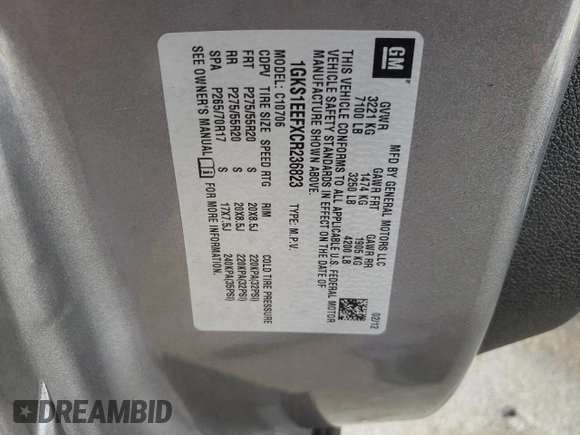 2012 GMC Yukon Denali with VIN 1GKS1EEFXCR236823, listed as a Copart auction lot 49830405 with 134,568 mi miles and Salvage Title. Bid and sale history available at carsss.com. Image 15.