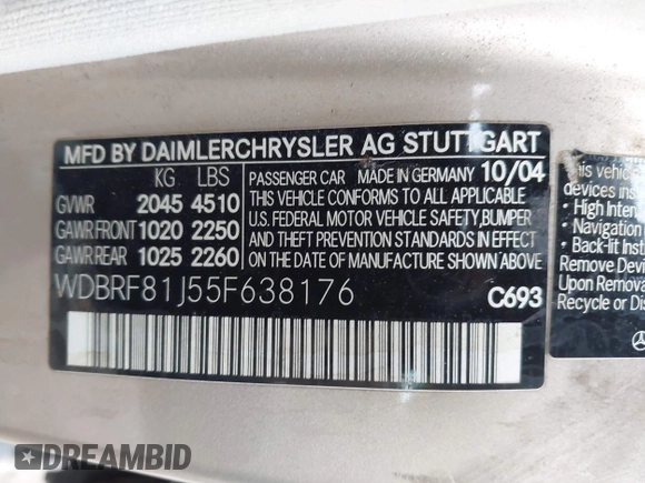 2005 Mercedes-Benz C 240 with VIN WDBRF81J55F638176, listed as a IAAI auction lot 41927939 with Not Provided miles and . Bid and sale history available at DreamBid. Image 9.