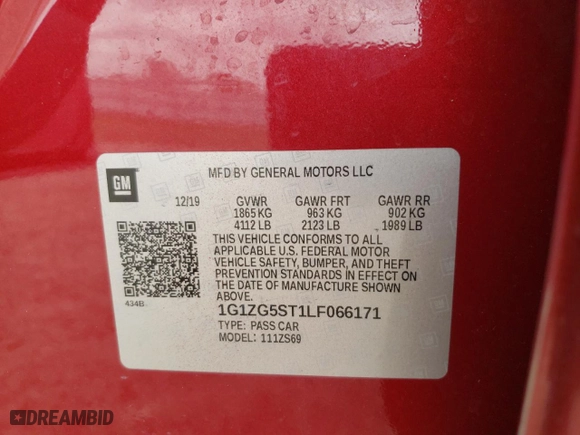 2020 Chevrolet Malibu RS with VIN 1G1ZG5ST1LF066171, listed as a Copart auction lot 48394745 with 34,312 mi miles and Salvage Title. Bid and sale history available at carsss.com. Image 14.