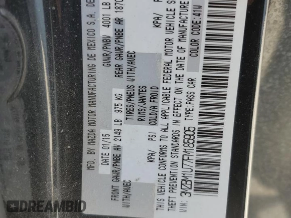 2015 Mazda 3 i Sport with VIN 3MZBM1U77FM185905, listed as a Copart auction lot 53151125 with 163,193 mi miles and Salvage Title. Bid and sale history available at carsss.com. Image 12.