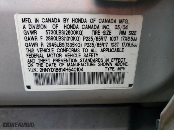 2004 Acura MDX Touring Pkg with VIN 2HNYD18614H540104, listed as a Copart auction lot 49825845 with 160,099 mi miles and Salvage Title. Bid and sale history available at carsss.com. Image 15.