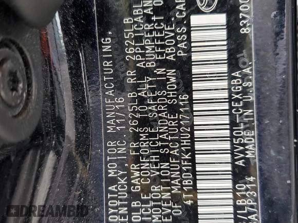 2017 Toyota Camry Hybrid LE z VIN 4T1BD1FK1HU217116, wystawiony jako Copart lot #57432095 z przebiegiem 112 979 mil mil oraz Szkoda całkowita • Salvage title. Historia ofert i sprzedaży dostępna na DreamBid. Obrazek 12.