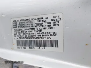 2011 Honda Odyssey EX-L with VIN 5FNRL5H6XBB059162, listed as a IAAI auction lot 42061378 with 164,317 mi miles and . Bid and sale history available at carsss.com. Image 9.