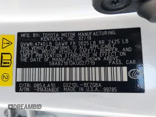 2019 Lexus ES with VIN 58ABZ1B13KU027719, listed as a IAAI auction lot 41945226 with 37,453 mi miles. Bid and sale history available at carsss.com. Image 9.
