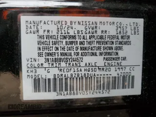 2025 Nissan Sentra S with VIN 3N1AB8BV0SY244572, listed as a Copart auction lot 43288725 with 3,790 mi miles and Salvage Title. Bid and sale history available at DreamBid. Image 14.