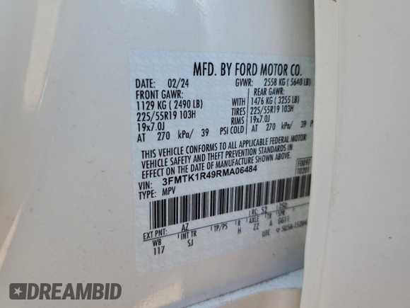2024 Ford Mustang Mach-E Select with VIN 3FMTK1R49RMA06484, listed as a Copart auction lot 46662785 with 7,413 mi miles and Salvage title. Bid and sale history available at DreamBid. Image 13.