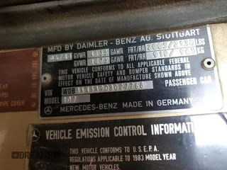 1983 Mercedes-Benz 380 with VIN WDBBA45A9DB027768, listed as a Copart auction lot 49116105 with 154,332 mi miles and Clean Title. Bid and sale history available at carsss.com. Image 12.