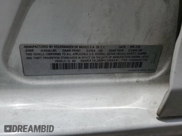2010 Volkswagen Jetta SE с VIN 3VWRX7AJ8AM126914, выставлен на аукционе Copart как лот 56363645 с пробегом 107 149 миль миль и Списание • Salvage title. История ставок и продаж доступна на DreamBid. Изображение 12.