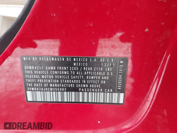 2012 Volkswagen Jetta SE с VIN 3VWDX7AJ0CM355083, выставлен на аукционе IAAI как лот 41396037 с пробегом 197 520 миль миль и . История ставок и продаж доступна на DreamBid. Изображение 9.