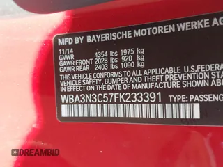 2015 BMW 4 Series 428i with VIN WBA3N3C57FK233391, listed as a IAAI auction lot 41260038 with 86,487 mi miles and . Bid and sale history available at DreamBid. Image 9.