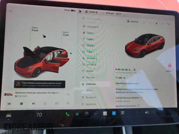 2019 Tesla Model 3 Mid Range z VIN 5YJ3E1EA3KF312453, wystawiony jako Copart lot #57841605 z przebiegiem 77 366 mil mil oraz Szkoda całkowita • Salvage title. Historia ofert i sprzedaży dostępna na DreamBid. Obrazek 9.