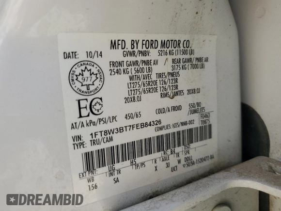 2015 Ford F-350 Platinum with VIN 1FT8W3BT7FEB84326, listed as a Copart auction lot 48031485 with 232,118 mi miles and Salvage Title. Bid and sale history available at DreamBid. Image 13.