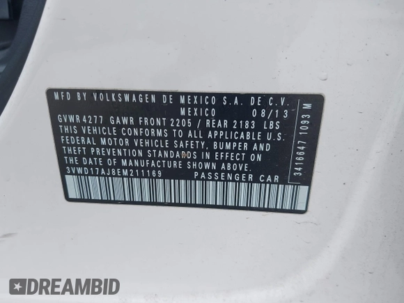 2014 Volkswagen Jetta SE z VIN 3VWD17AJ8EM211169, wystawiony jako IAAI lot #41978416 z przebiegiem 141 545 mil mil oraz . Historia ofert i sprzedaży dostępna na DreamBid. Obrazek 9.