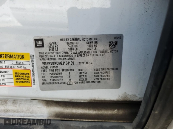 2016 Buick Enclave Leather with VIN 5GAKVBKD9GJ104109, listed as a Copart auction lot 51680945 with 136,079 mi miles and Salvage Title. Bid and sale history available at carsss.com. Image 15.