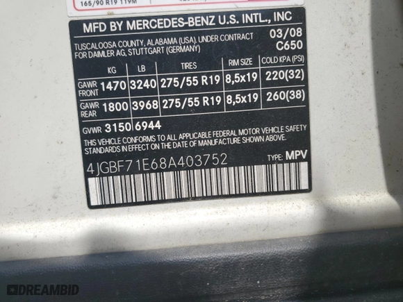 2008 Mercedes-Benz GL-Class 4.6L with VIN 4JGBF71E68A403752, listed as a Copart auction lot 55204724 with 188,936 mi miles and Salvage Title. Bid and sale history available at carsss.com. Image 13.