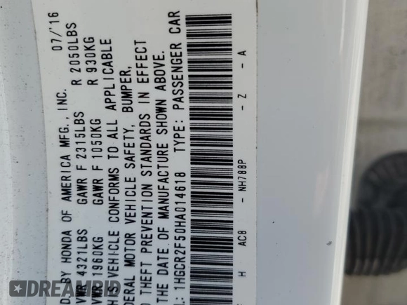 2017 Honda Accord Sedan Sport with VIN 1HGCR2F50HA014618, listed as a Copart auction lot 52520445 with 91,448 mi miles and Salvage Title. Bid and sale history available at carsss.com. Image 13.