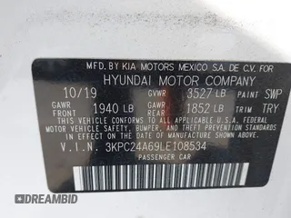 2020 Hyundai Accent SE with VIN 3KPC24A69LE108534, listed as a IAAI auction lot 41905671 with 77,278 mi miles. Bid and sale history available at carsss.com. Image 9.