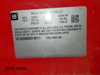 2012 Chevrolet Sonic LT z VIN 1G1JC5SH3C4140111, wystawiony jako Copart lot #57206595 z przebiegiem 126 223 mil mil oraz Szkoda całkowita • Salvage title. Historia ofert i sprzedaży dostępna na DreamBid. Obrazek 13.