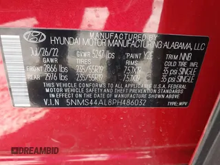 2023 Hyundai Santa Fe Limited with VIN 5NMS44AL8PH486032, listed as a IAAI auction lot 41153498 with 37,856 mi miles. Bid and sale history available at carsss.com. Image 9.