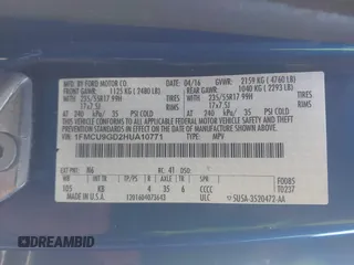 2017 Ford Escape SE with VIN 1FMCU9GD2HUA10771, listed as a IAAI auction lot 39225590 with 56,324 mi miles and . Bid and sale history available at DreamBid. Image 9.