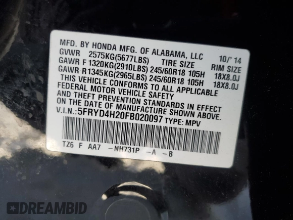 2015 Acura MDX с VIN 5FRYD4H20FB020097, выставлен на аукционе Copart как лот 87259464 с пробегом 123 849 миль миль и Списание • Salvage title. История ставок и продаж доступна на DreamBid. Изображение 13.