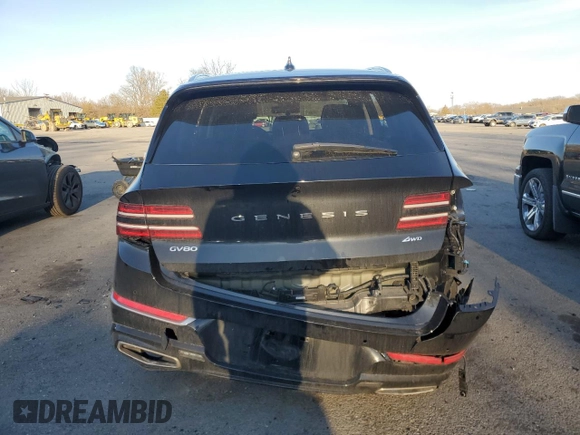 2023 Genesis GV80 with VIN KMUHBDSB6PU106875, listed as a Copart auction lot 43362265 with 38,739 mi miles and Salvage title. Bid and sale history available at DreamBid. Image 6.