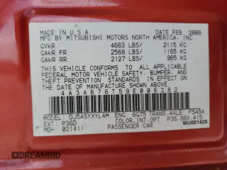2009 Mitsubishi Galant Ralliart with VIN 4A3AB76T59E006382, listed as a Copart auction lot 50448545 with 122,912 mi miles and Clean Title. Bid and sale history available at carsss.com. Image 12.
