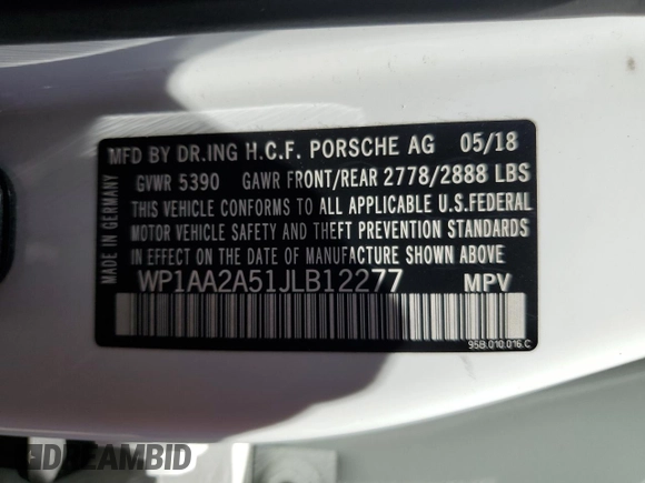 2018 Porsche Macan с VIN WP1AA2A51JLB12277, выставлен на аукционе Copart как лот 58071545 с пробегом 54 833 миль миль и Списание • Salvage title. История ставок и продаж доступна на DreamBid. Изображение 13.