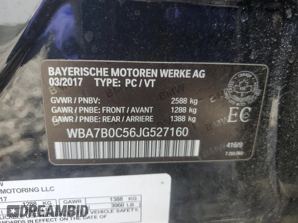 2018 BMW 7 Series 750i xDrive with VIN WBA7B0C56JG527160, listed as a Copart auction lot 44614404 with Not provided miles and . Bid and sale history available at DreamBid. Image 14.