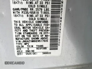 2014 Nissan Murano SL z VIN JN8AZ1MWXEW517605, wystawiony jako Copart lot #59740325 z przebiegiem 136 478 mil mil oraz Czysty tytuł • Clean title. Historia ofert i sprzedaży dostępna na DreamBid. Obrazek 13.