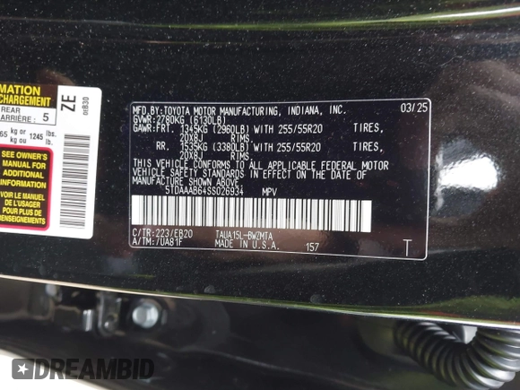 2025 Lexus TX 350 with VIN 5TDAAAB64SS026934, listed as a IAAI auction lot 42276437 with 2,007 mi miles and . Bid and sale history available at DreamBid. Image 9.